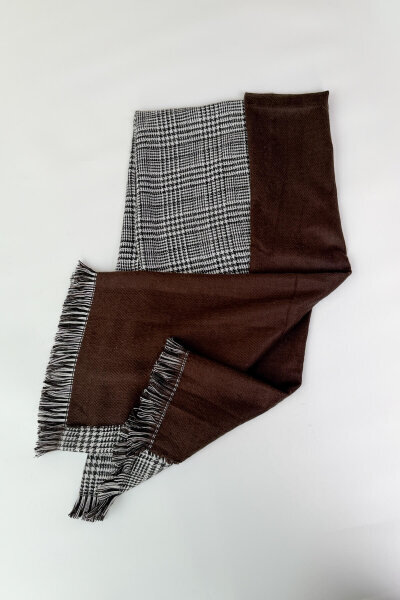 AKS-17104 Acı Kahve Çift Taraflı Kazayağı Desenli Dokuma Şal