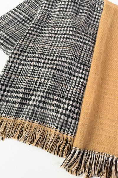 AKS-17104 Taba Çift Taraflı Kazayağı Desenli Dokuma Şal (1)