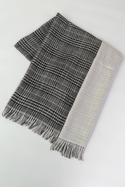 AKS-17104 Taş Rengi Çift Taraflı Kazayağı Desenli Dokuma Şal