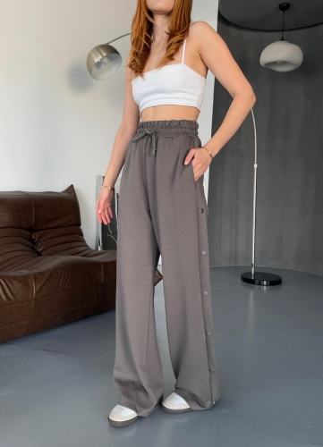 7003 Modal Füme Çıtçıtlı Modal Kumaş Bel Lastikli Palazzo Eşofman - 1