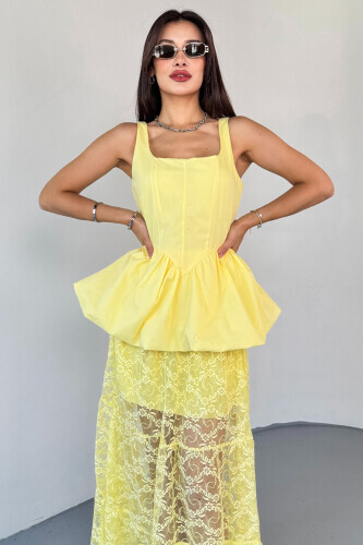 SET202 Sarı Bluz - Etek İkili Kombin - 2
