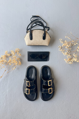 SET100 Siyah Terlik - Çanta - Gözlük Yazlık 3'lü Set