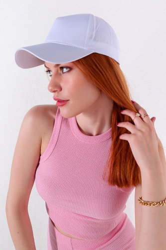 AKS-17065 Beyaz Düz Şapka - 3