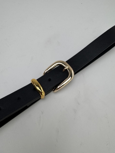 AKS-17095 Siyah Köprü Gold Tokalı Suni Deri Kemer - Cappmoda