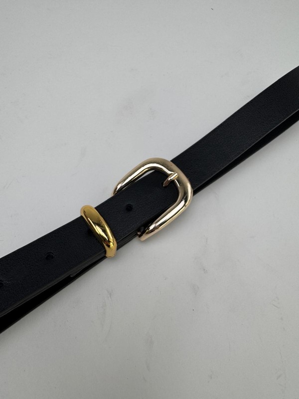 AKS-17095 Siyah Köprü Gold Tokalı Suni Deri Kemer - 1