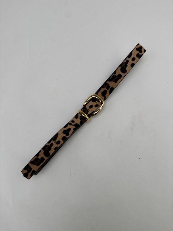 AKS-17095 Leopar Desenli Köprü Gold Tokalı Süet Kemer - 2