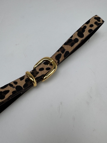 AKS-17095 Leopar Desenli Köprü Gold Tokalı Süet Kemer 