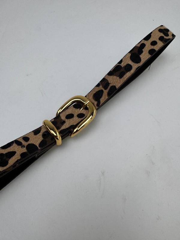 AKS-17095 Leopar Desenli Köprü Gold Tokalı Süet Kemer - 1
