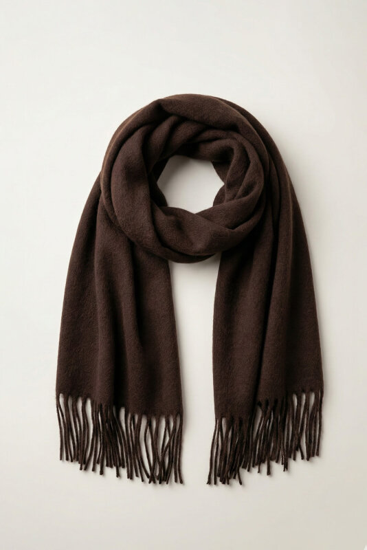 AKS-17102 Acı Kahve Püskül Detaylı Yumuşak Dokulu Şal - 1