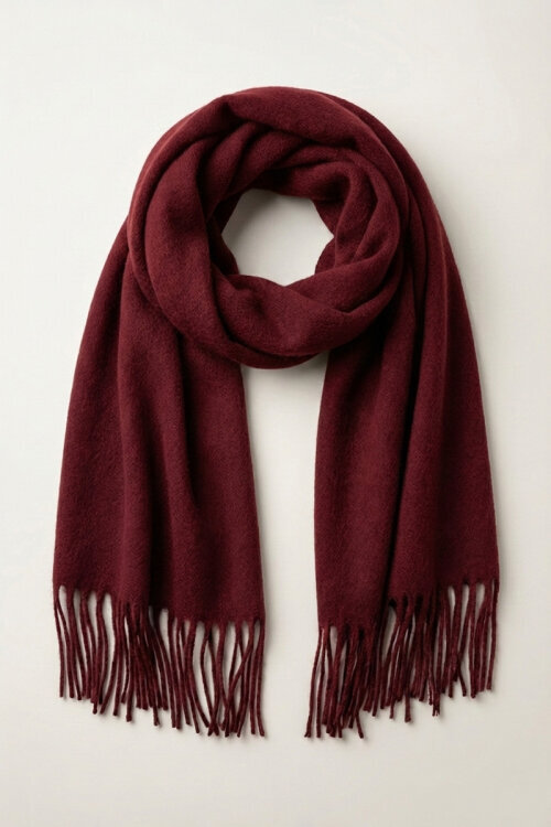 AKS-17102 Bordo Püskül Detaylı Yumuşak Dokulu Şal