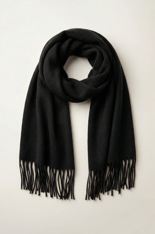 AKS-17102 Siyah Püskül Detaylı Yumuşak Dokulu Şal - 1