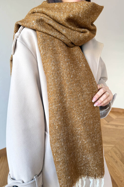 AKS-17103 Taba Kırçıllı Yumuşak Doku Püsküllü Şal