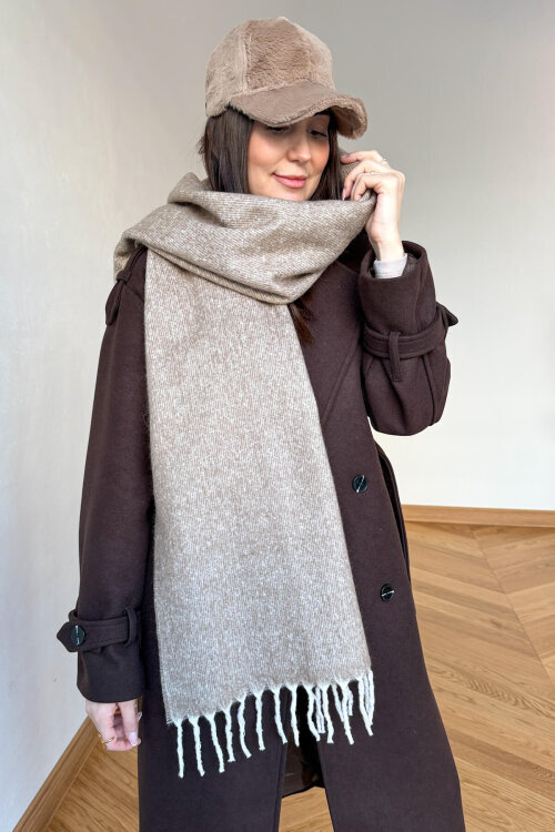 AKS-17103 Vizon Kırçıllı Yumuşak Doku Püsküllü Şal