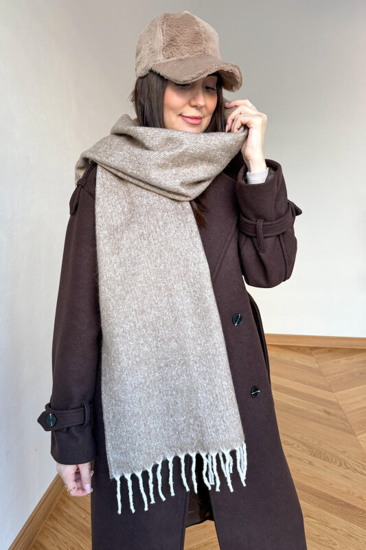 AKS-17103 Vizon Kırçıllı Yumuşak Doku Püsküllü Şal - 1