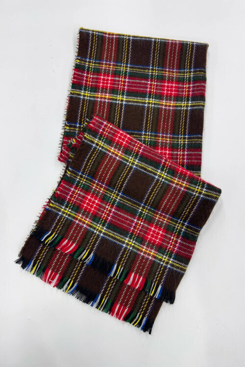 AKS-17105 Acı Kahve Ekose Desen Püsküllü Dokuma Şal