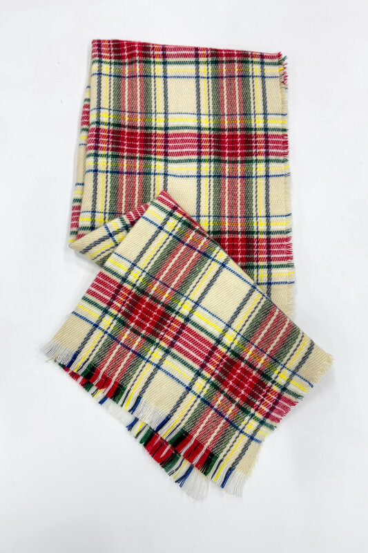 AKS-17105 Krem Ekose Desen Püsküllü Dokuma Şal - 1