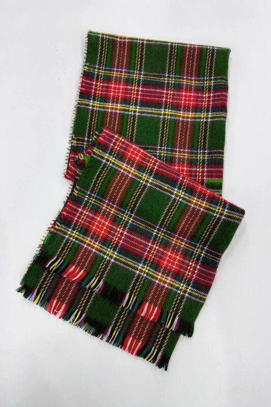 AKS-17105 Yeşil Ekose Desen Püsküllü Dokuma Şal - 1