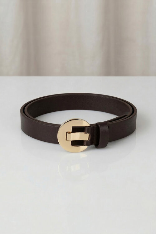 AKS-17200 Acı Kahve Gold Tokalı Suni Deri Kemer 