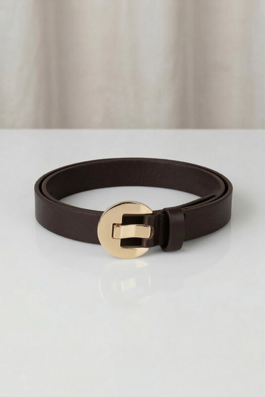 AKS-17200 Acı Kahve Gold Tokalı Suni Deri Kemer - 1