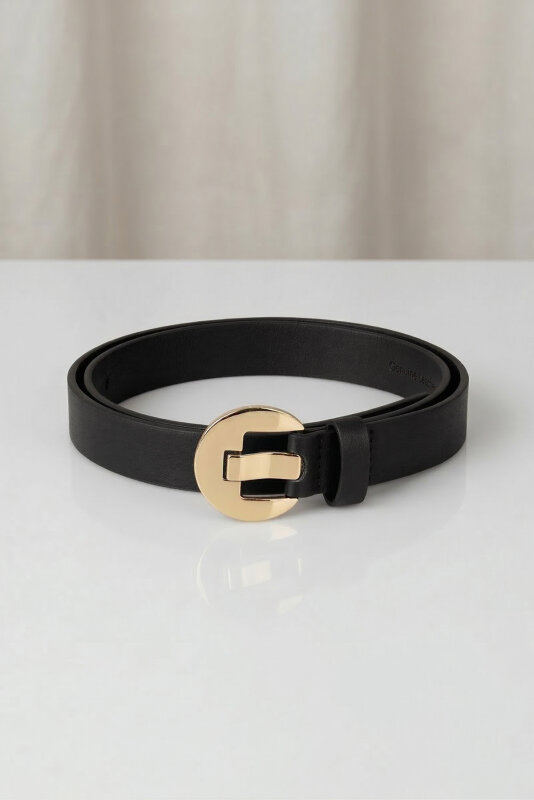 AKS-17200 Siyah Gold Tokalı Suni Deri Kemer - 1