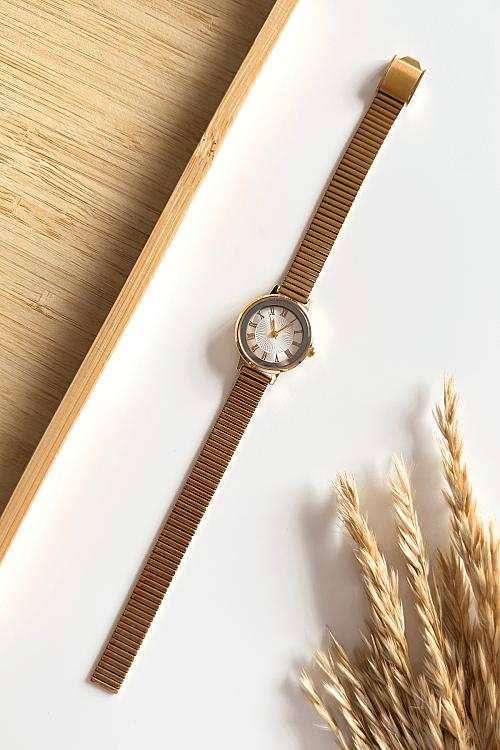 Alen Beyaz Yuvarlak Kadran Gold Çelik Kordon Kadın Kol Saati