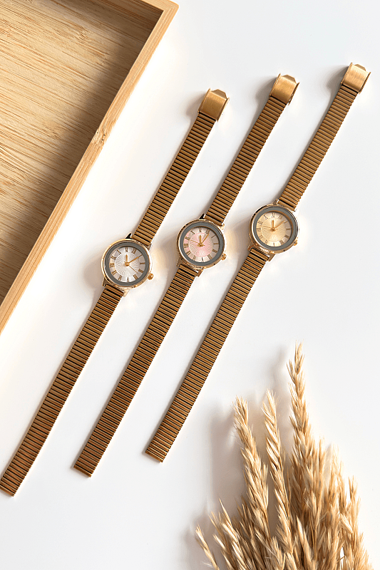 Alen Beyaz Yuvarlak Kadran Gold Çelik Kordon Kadın Kol Saati - 2