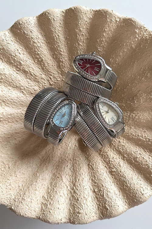 Alix Mavi Kadran Gümüş Taşlı Sarmal Kelepçe Kadın Kol Saati (1)