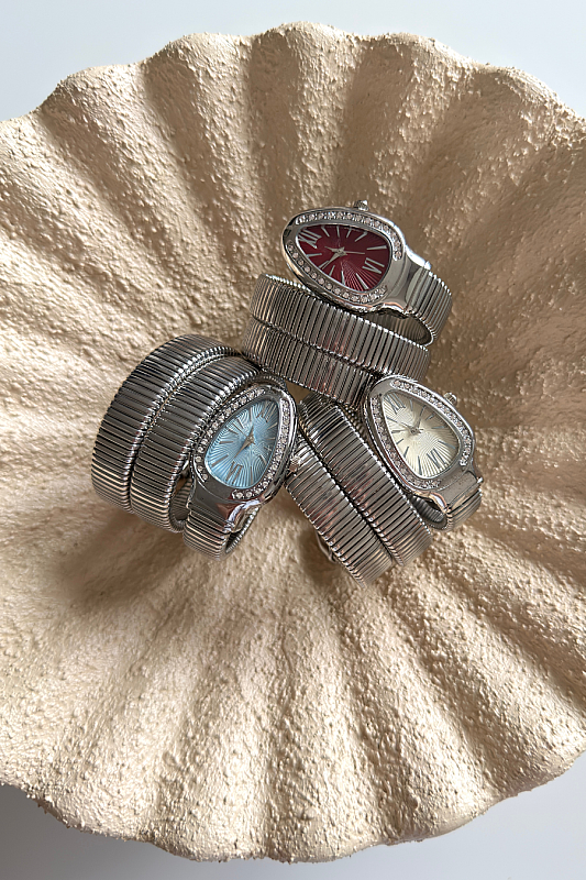 Alix Mavi Kadran Gümüş Taşlı Sarmal Kelepçe Kadın Kol Saati - 2