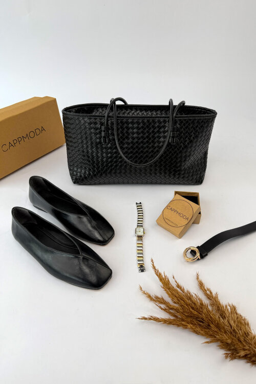 Aria Serisi Siyah Rugan Babet-Çanta-Kemer-Saat Seti