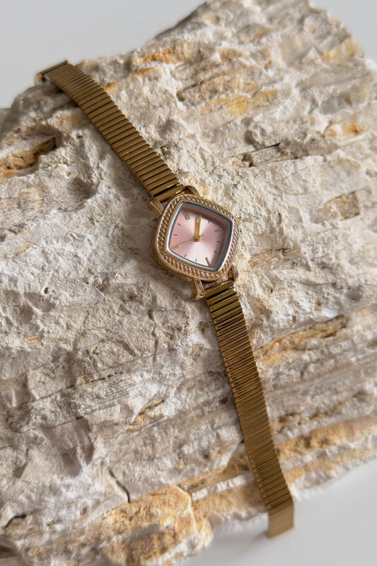 Arlina Pudra Tasarım Simetrik Kadran Gold Çelik Kordon Kadın Kol Saati - 1