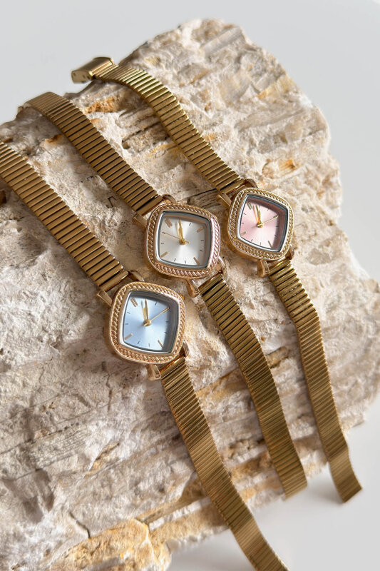 Arlina Pudra Tasarım Simetrik Kadran Gold Çelik Kordon Kadın Kol Saati - 2