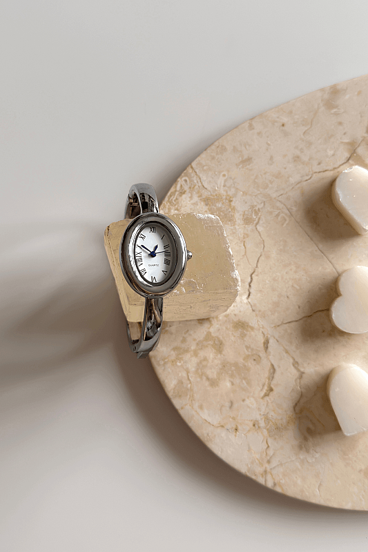 Asia Beyaz Oval Kadran Silver Metal Kelepçe Kadın Kol Saati - 1