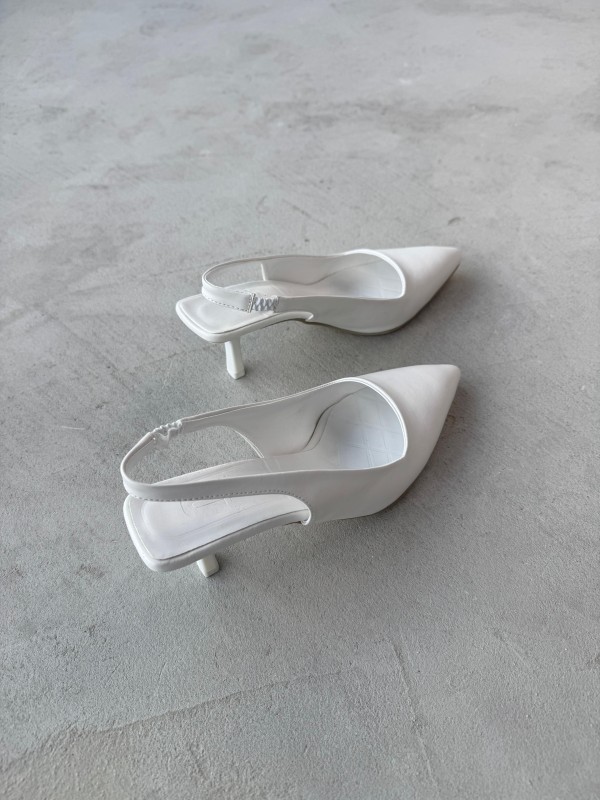 AYK-0101 Beyaz Mat Deri Sivri Burun Zr Model Topuklu Ayakkabı - 2