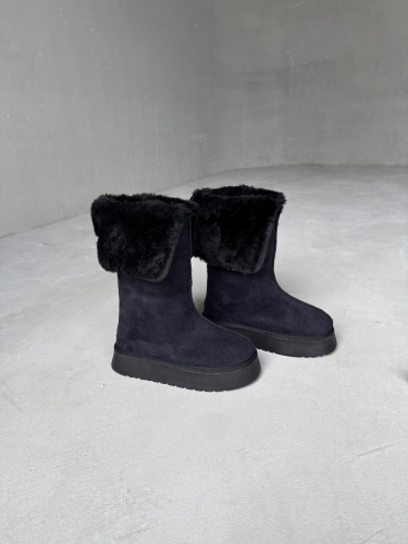 AYK-1007 Siyah Kalın Taban İçi Kürklü Etiket Detaylı Uzun Bot - 1