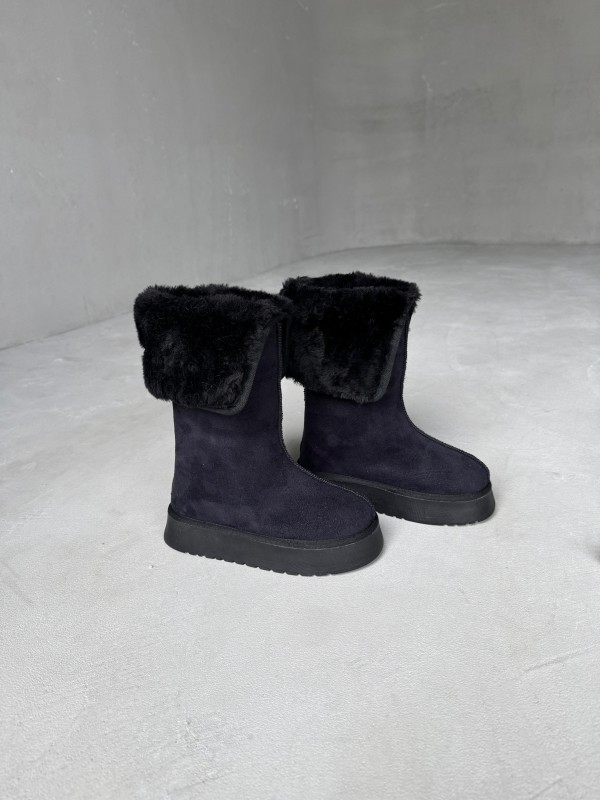 AYK-1007 Siyah Kalın Taban İçi Kürklü Etiket Detaylı Uzun Bot - 1