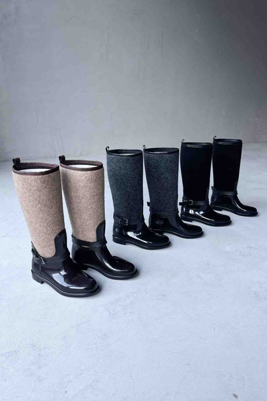 AYK-1009 Füme Kaşe Detay Kemerli Kaymaz Taban Yağmur Çizmesi - 2