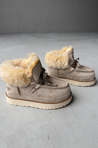 AYK-1010 Taş Rengi İçi Full Kürklü Bağlama Detaylı Su Geçirmez Bot - 1