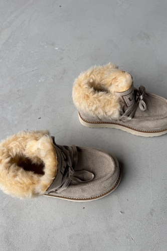 AYK-1010 Taş Rengi İçi Full Kürklü Bağlama Detaylı Su Geçirmez Bot - 2