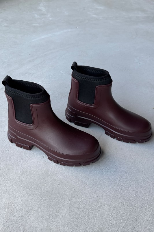 AYK-1012 Bordo Scuba Kumaş Lastik Detaylı Yüksek Taban Su Geçirmez Yağmur Botu - 4