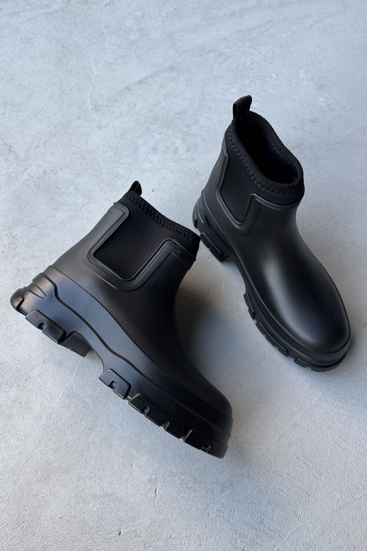 AYK-1012 Siyah Scuba Kumaş Lastik Detaylı Yüksek Taban Su Geçirmez Yağmur Botu - 3