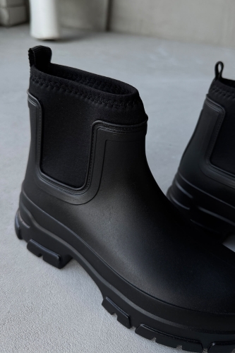 AYK-1012 Siyah Scuba Kumaş Lastik Detaylı Yüksek Taban Su Geçirmez Yağmur Botu - 2