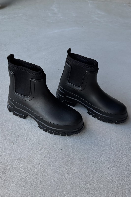 AYK-1012 Siyah Scuba Kumaş Lastik Detaylı Yüksek Taban Su Geçirmez Yağmur Botu - 4