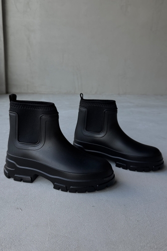 AYK-1012 Siyah Scuba Kumaş Lastik Detaylı Yüksek Taban Su Geçirmez Yağmur Botu - 1