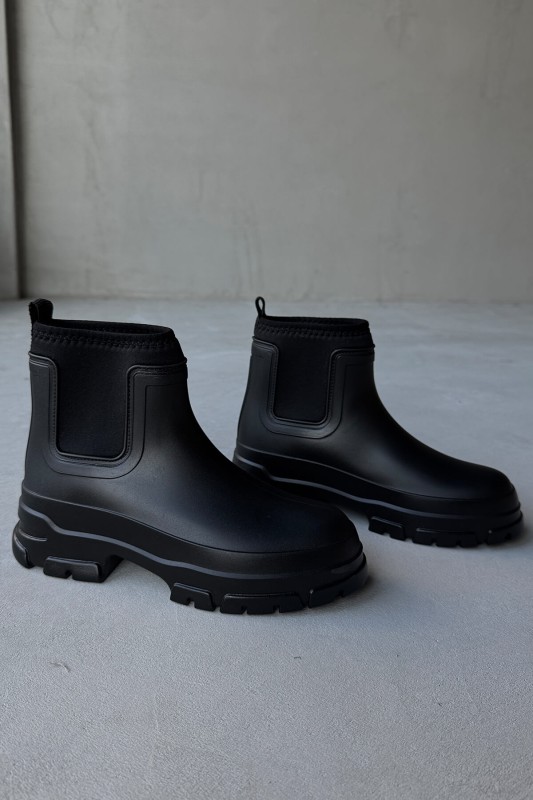 AYK-1012 Siyah Scuba Kumaş Lastik Detaylı Yüksek Taban Su Geçirmez Yağmur Botu - 1