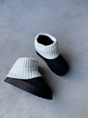 AYK-1013 Siyah Tozluk Detaylı Yüksek Taban İçi Kürklü Bot - 1