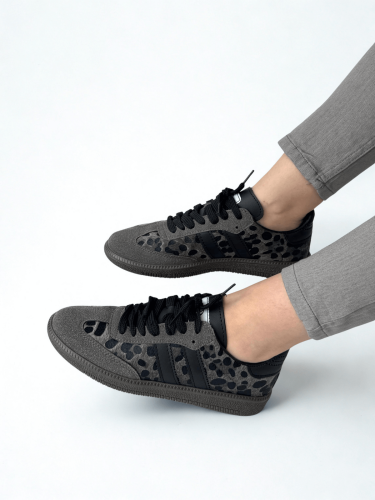 AYK-1014 Füme Leopar SMB Şeritli Sneaker - Cappmoda