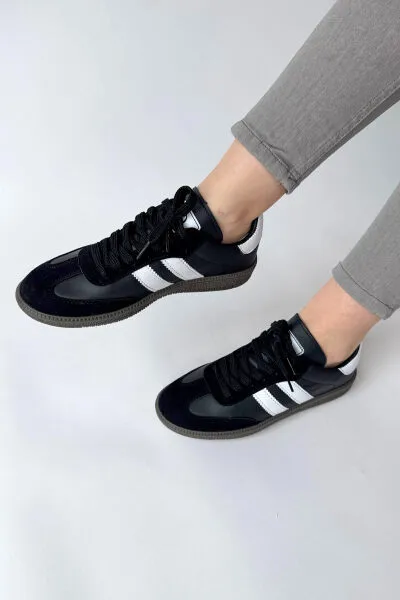 AYK-1014 Siyah-Beyaz Urban Retro Şeritli Sneaker - Cappmoda (1)