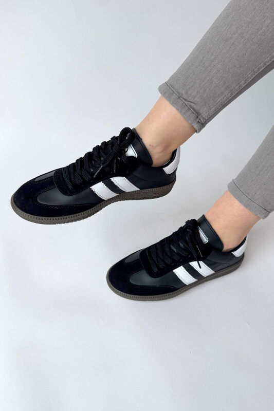 AYK-1014 Siyah-Beyaz Urban Retro Şeritli Sneaker - 2