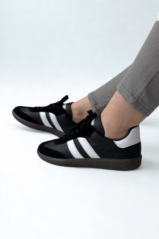 AYK-1014 Siyah-Beyaz Urban Retro Şeritli Sneaker - 1