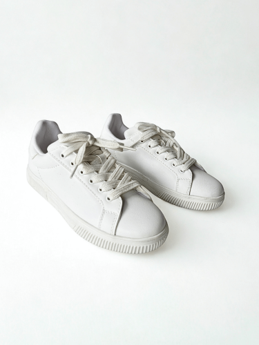 AYK-1015 Beyaz Suni Deri Düz Sneaker - Cappmoda